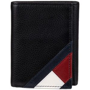 Tommy Hilfiger Men's Orson Ii Angled Flag Trifold Genuine Leather Wallet Black